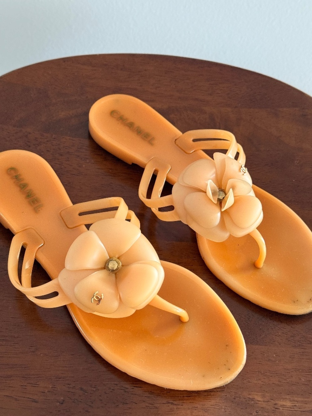 CHANEL Interlocking CC Camelia Jelly Sandals
